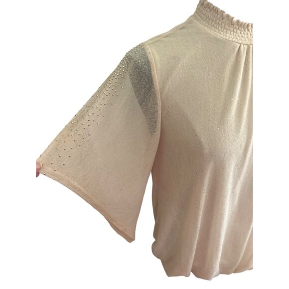 Vintage-Inspired Ember Gold Sparkle Studded Champagne High Neck Blouse M - Picture 2 of 11